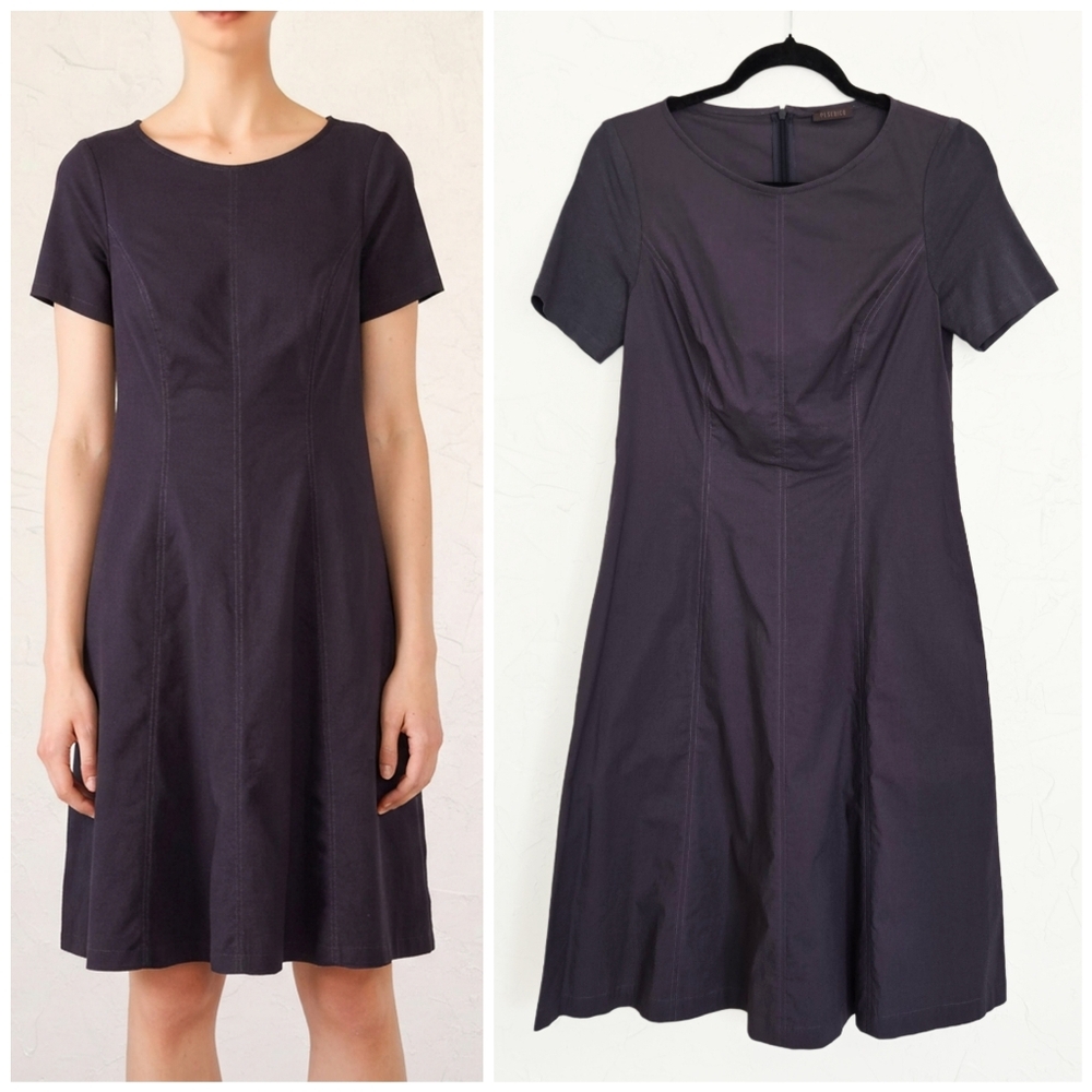 PESERICO Structured Short Sleeve Steel Gray Dress, M